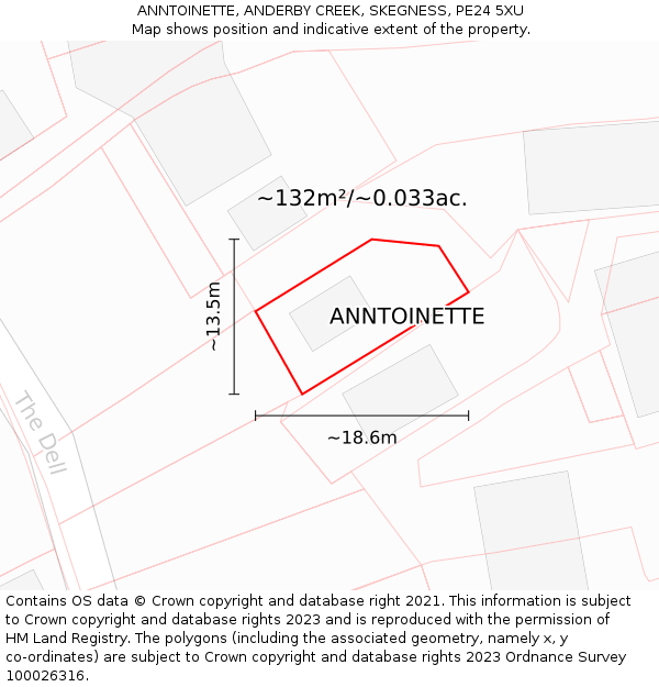 ANNTOINETTE, ANDERBY CREEK, SKEGNESS, PE24 5XU: Plot and title map
