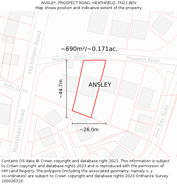 ANSLEY, PROSPECT ROAD, HEATHFIELD, TN21 8EN: Plot and title map