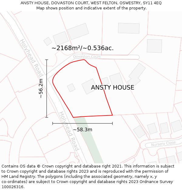 ANSTY HOUSE, DOVASTON COURT, WEST FELTON, OSWESTRY, SY11 4EQ: Plot and title map