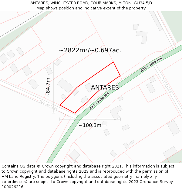 ANTARES, WINCHESTER ROAD, FOUR MARKS, ALTON, GU34 5JB: Plot and title map