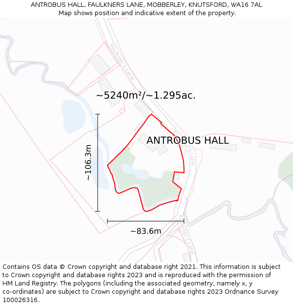 ANTROBUS HALL, FAULKNERS LANE, MOBBERLEY, KNUTSFORD, WA16 7AL: Plot and title map