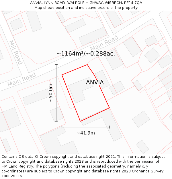 ANVIA, LYNN ROAD, WALPOLE HIGHWAY, WISBECH, PE14 7QA: Plot and title map