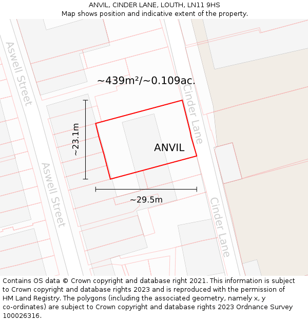 ANVIL, CINDER LANE, LOUTH, LN11 9HS: Plot and title map