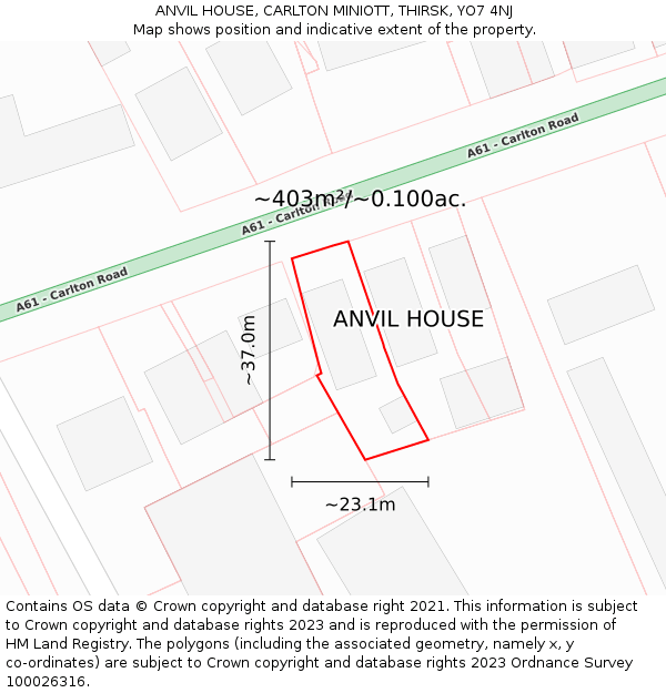 ANVIL HOUSE, CARLTON MINIOTT, THIRSK, YO7 4NJ: Plot and title map