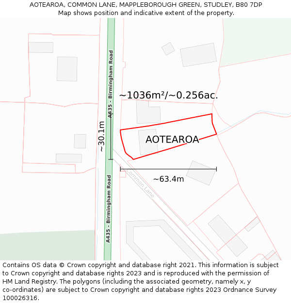 AOTEAROA, COMMON LANE, MAPPLEBOROUGH GREEN, STUDLEY, B80 7DP: Plot and title map