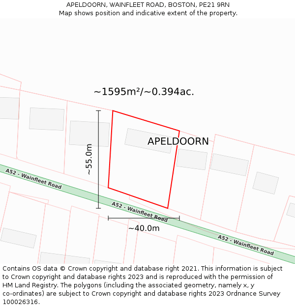 APELDOORN, WAINFLEET ROAD, BOSTON, PE21 9RN: Plot and title map