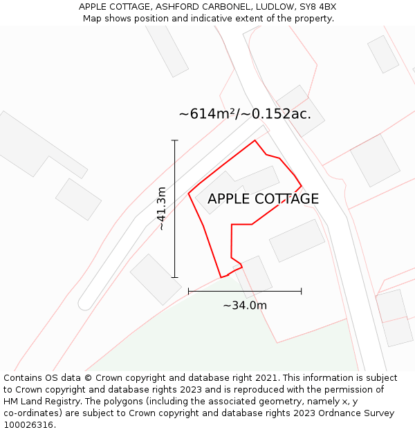 APPLE COTTAGE, ASHFORD CARBONEL, LUDLOW, SY8 4BX: Plot and title map
