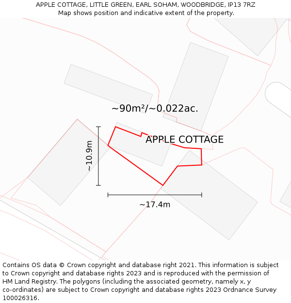APPLE COTTAGE, LITTLE GREEN, EARL SOHAM, WOODBRIDGE, IP13 7RZ: Plot and title map