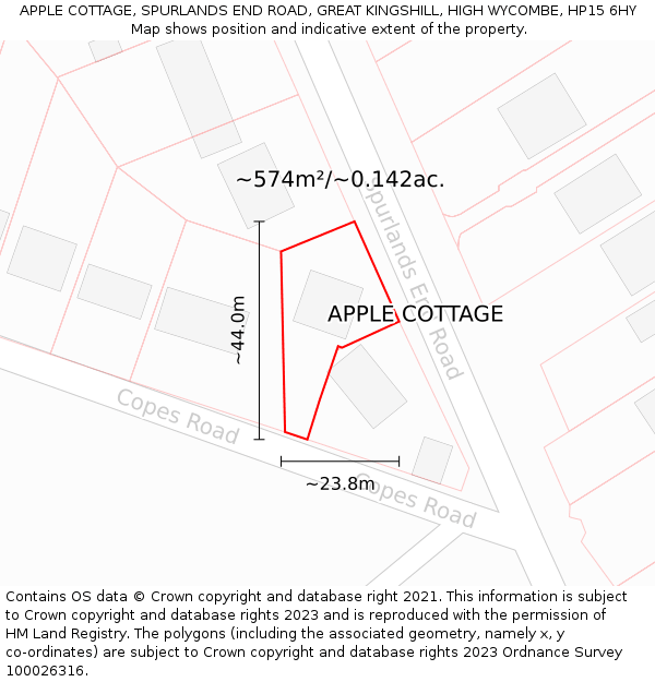 APPLE COTTAGE, SPURLANDS END ROAD, GREAT KINGSHILL, HIGH WYCOMBE, HP15 6HY: Plot and title map