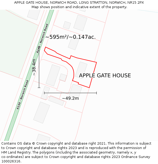 APPLE GATE HOUSE, NORWICH ROAD, LONG STRATTON, NORWICH, NR15 2PX: Plot and title map