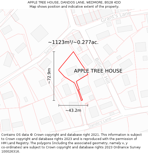 APPLE TREE HOUSE, DANDOS LANE, WEDMORE, BS28 4DD: Plot and title map