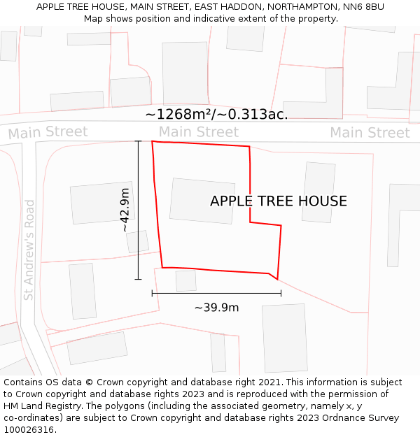 APPLE TREE HOUSE, MAIN STREET, EAST HADDON, NORTHAMPTON, NN6 8BU: Plot and title map