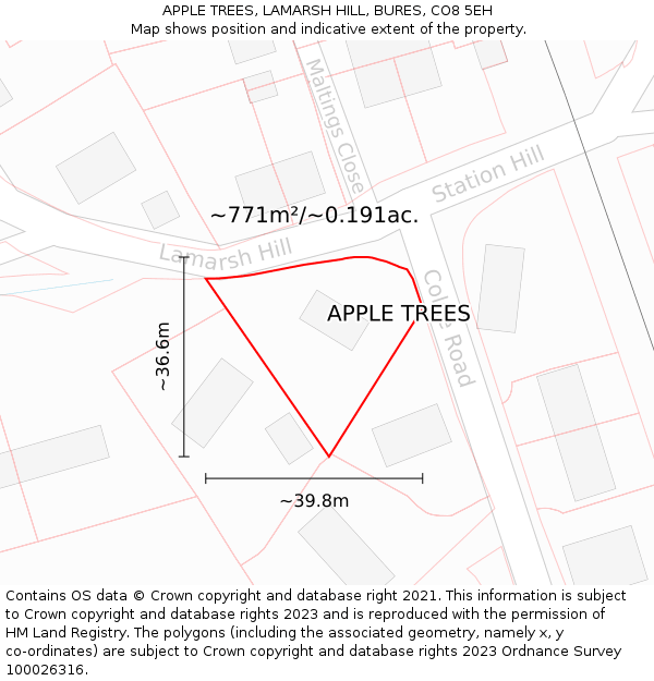 APPLE TREES, LAMARSH HILL, BURES, CO8 5EH: Plot and title map