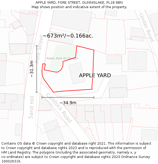 APPLE YARD, FORE STREET, GUNNISLAKE, PL18 9BN: Plot and title map