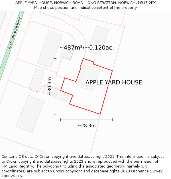 APPLE YARD HOUSE, NORWICH ROAD, LONG STRATTON, NORWICH, NR15 2PX: Plot and title map