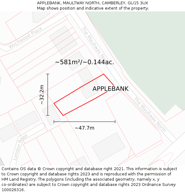 APPLEBANK, MAULTWAY NORTH, CAMBERLEY, GU15 3UX: Plot and title map