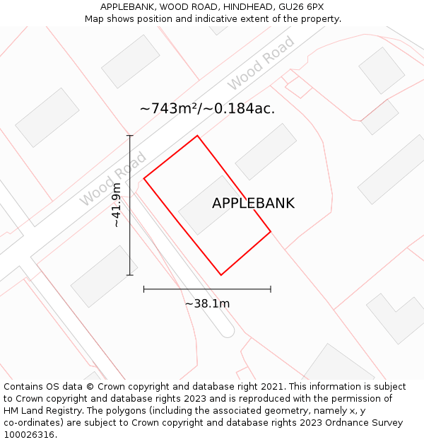 APPLEBANK, WOOD ROAD, HINDHEAD, GU26 6PX: Plot and title map