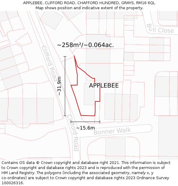 APPLEBEE, CLIFFORD ROAD, CHAFFORD HUNDRED, GRAYS, RM16 6QL: Plot and title map