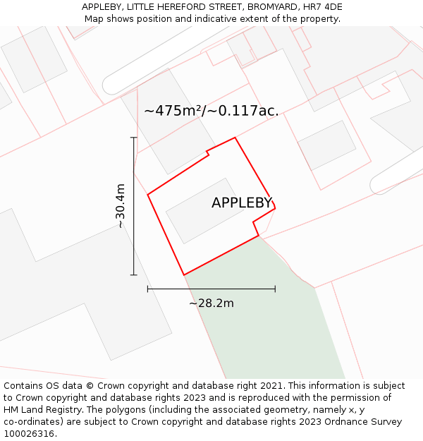 APPLEBY, LITTLE HEREFORD STREET, BROMYARD, HR7 4DE: Plot and title map
