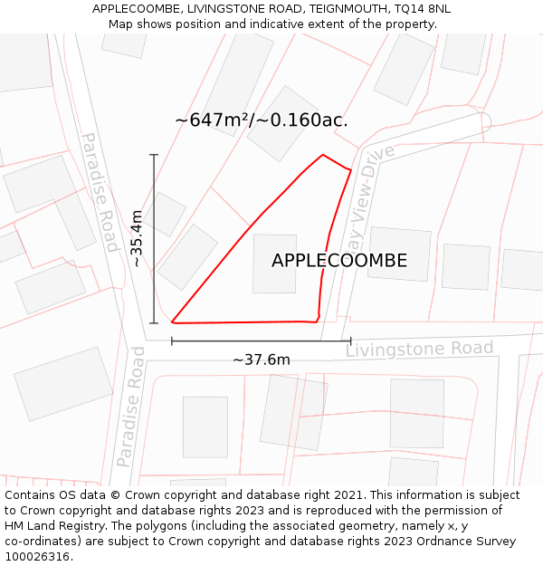 APPLECOOMBE, LIVINGSTONE ROAD, TEIGNMOUTH, TQ14 8NL: Plot and title map