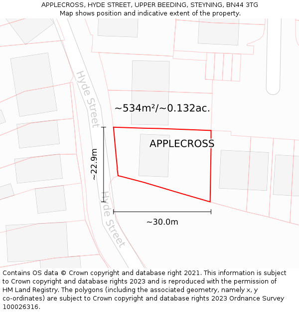 APPLECROSS, HYDE STREET, UPPER BEEDING, STEYNING, BN44 3TG: Plot and title map