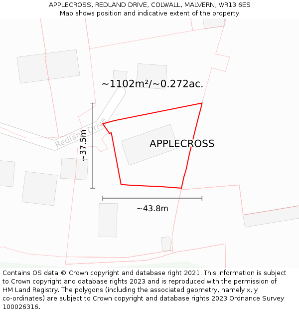 APPLECROSS, REDLAND DRIVE, COLWALL, MALVERN, WR13 6ES: Plot and title map