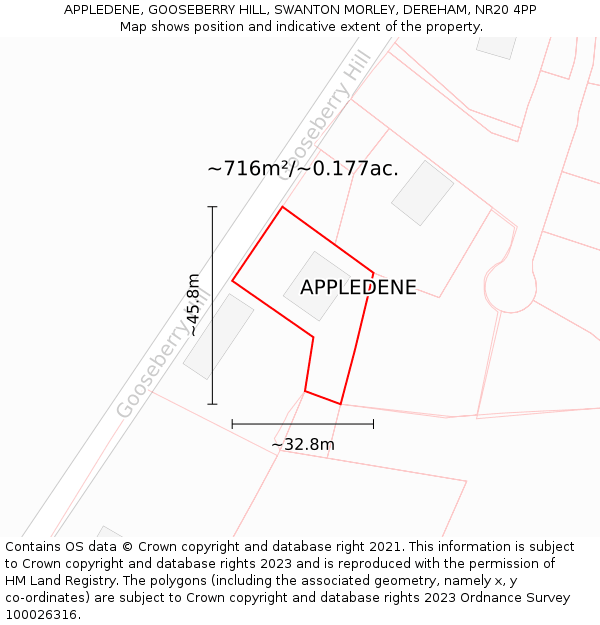 APPLEDENE, GOOSEBERRY HILL, SWANTON MORLEY, DEREHAM, NR20 4PP: Plot and title map