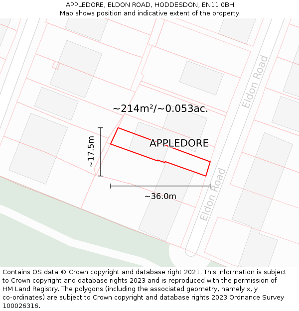 APPLEDORE, ELDON ROAD, HODDESDON, EN11 0BH: Plot and title map
