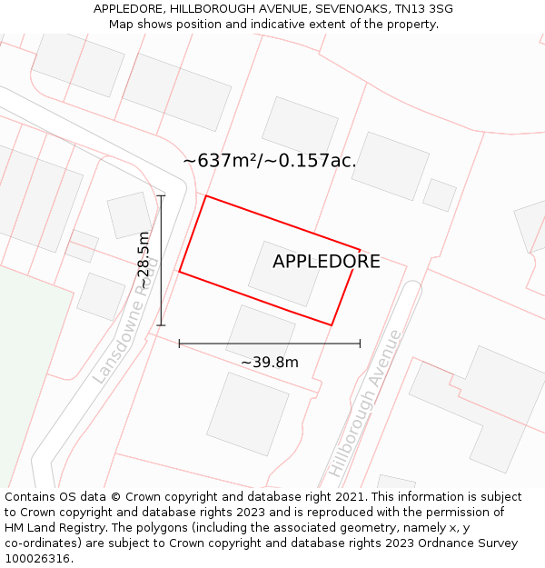 APPLEDORE, HILLBOROUGH AVENUE, SEVENOAKS, TN13 3SG: Plot and title map