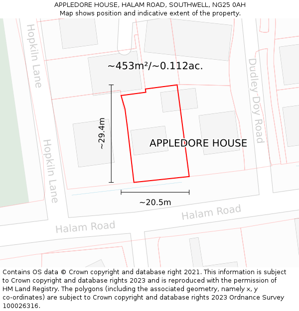 APPLEDORE HOUSE, HALAM ROAD, SOUTHWELL, NG25 0AH: Plot and title map