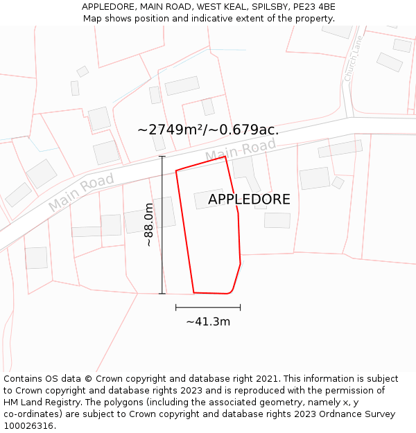 APPLEDORE, MAIN ROAD, WEST KEAL, SPILSBY, PE23 4BE: Plot and title map