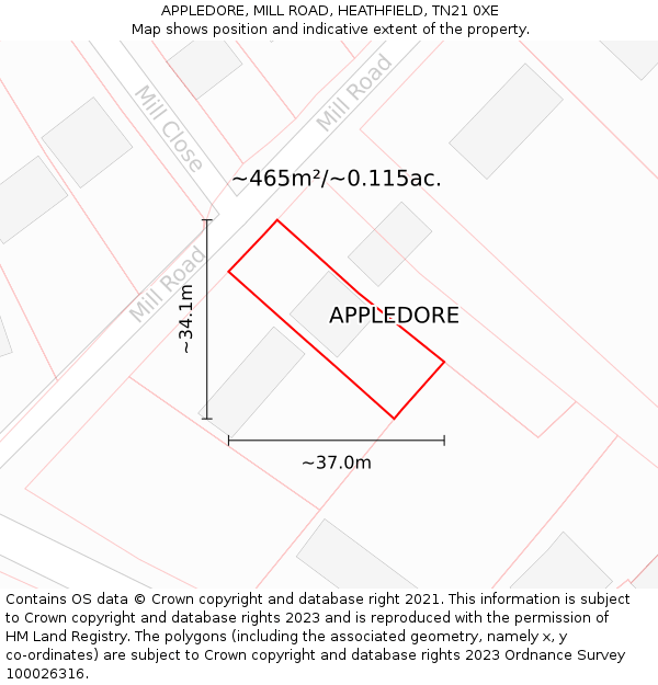 APPLEDORE, MILL ROAD, HEATHFIELD, TN21 0XE: Plot and title map