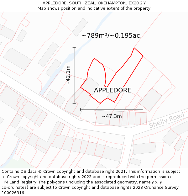 APPLEDORE, SOUTH ZEAL, OKEHAMPTON, EX20 2JY: Plot and title map