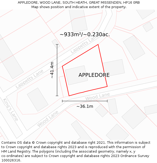 APPLEDORE, WOOD LANE, SOUTH HEATH, GREAT MISSENDEN, HP16 0RB: Plot and title map
