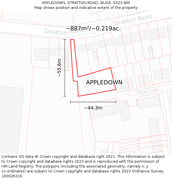 APPLEDOWN, STRATTON ROAD, BUDE, EX23 8AF: Plot and title map