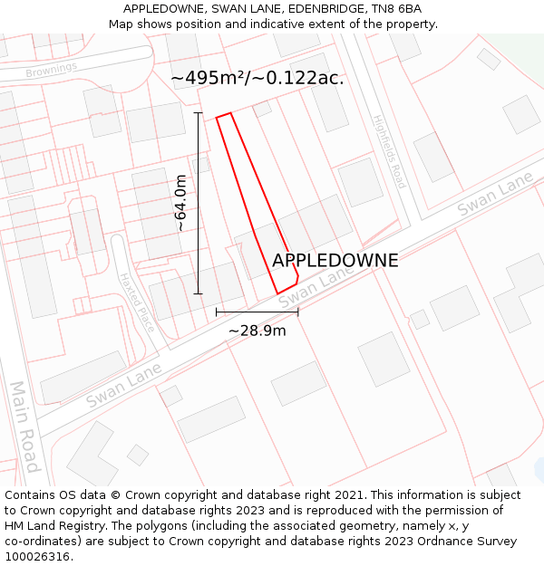 APPLEDOWNE, SWAN LANE, EDENBRIDGE, TN8 6BA: Plot and title map