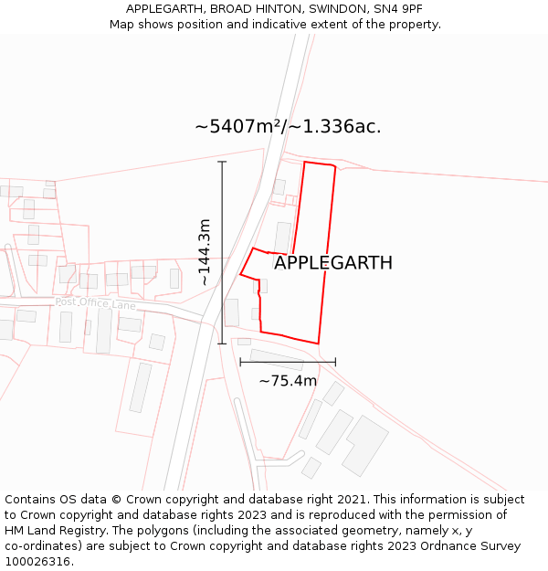 APPLEGARTH, BROAD HINTON, SWINDON, SN4 9PF: Plot and title map