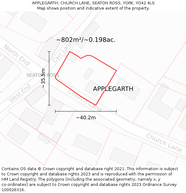 APPLEGARTH, CHURCH LANE, SEATON ROSS, YORK, YO42 4LS: Plot and title map