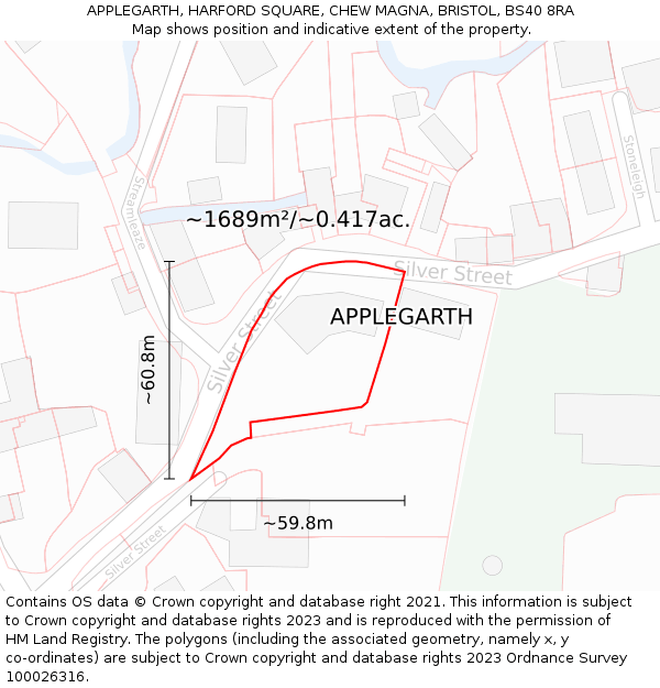 APPLEGARTH, HARFORD SQUARE, CHEW MAGNA, BRISTOL, BS40 8RA: Plot and title map