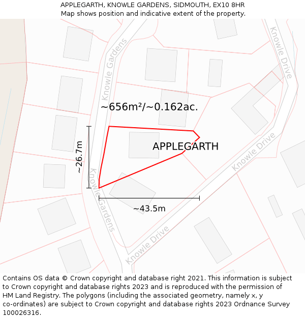 APPLEGARTH, KNOWLE GARDENS, SIDMOUTH, EX10 8HR: Plot and title map