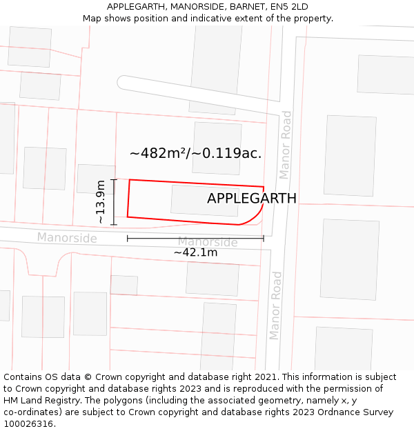 APPLEGARTH, MANORSIDE, BARNET, EN5 2LD: Plot and title map