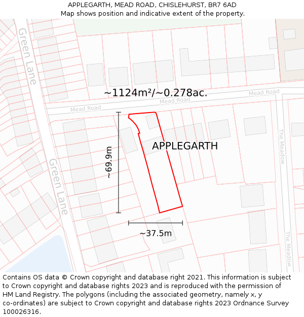 APPLEGARTH, MEAD ROAD, CHISLEHURST, BR7 6AD: Plot and title map