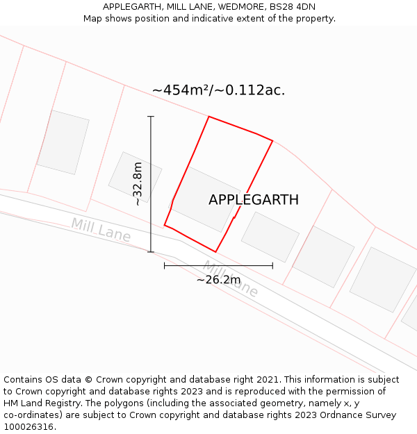 APPLEGARTH, MILL LANE, WEDMORE, BS28 4DN: Plot and title map