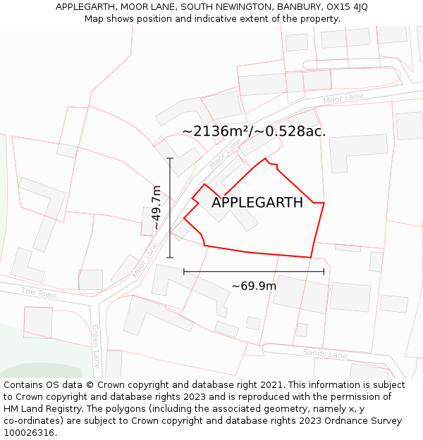 APPLEGARTH, MOOR LANE, SOUTH NEWINGTON, BANBURY, OX15 4JQ: Plot and title map