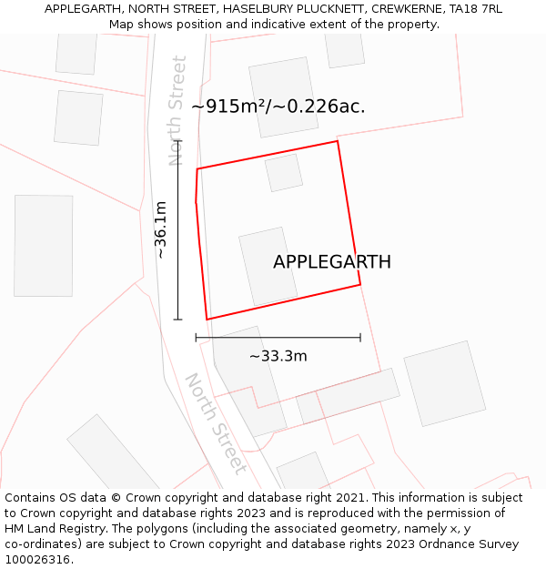 APPLEGARTH, NORTH STREET, HASELBURY PLUCKNETT, CREWKERNE, TA18 7RL: Plot and title map