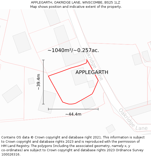 APPLEGARTH, OAKRIDGE LANE, WINSCOMBE, BS25 1LZ: Plot and title map