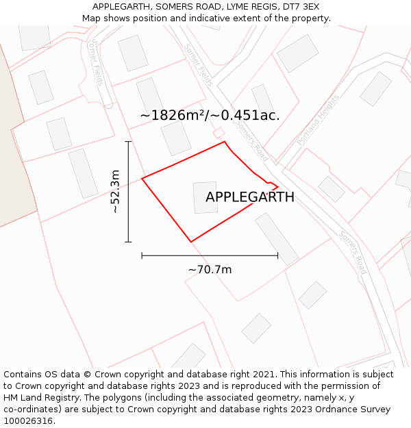 APPLEGARTH, SOMERS ROAD, LYME REGIS, DT7 3EX: Plot and title map