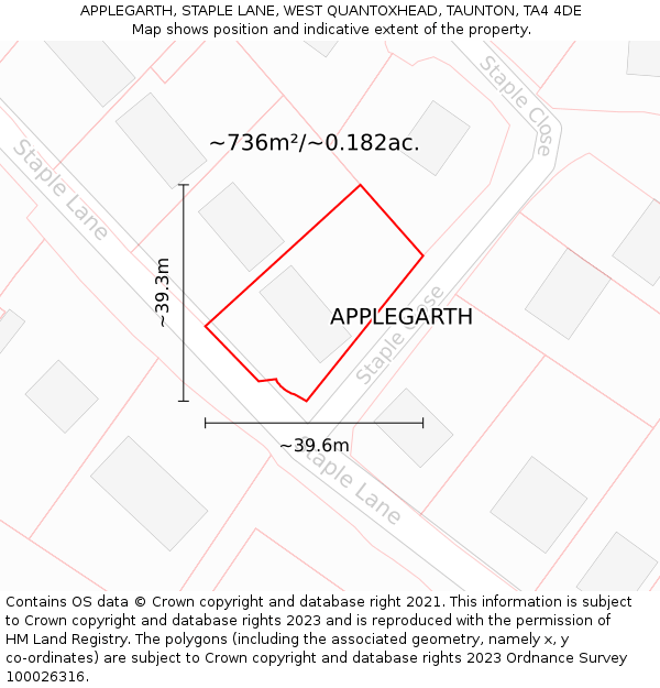 APPLEGARTH, STAPLE LANE, WEST QUANTOXHEAD, TAUNTON, TA4 4DE: Plot and title map