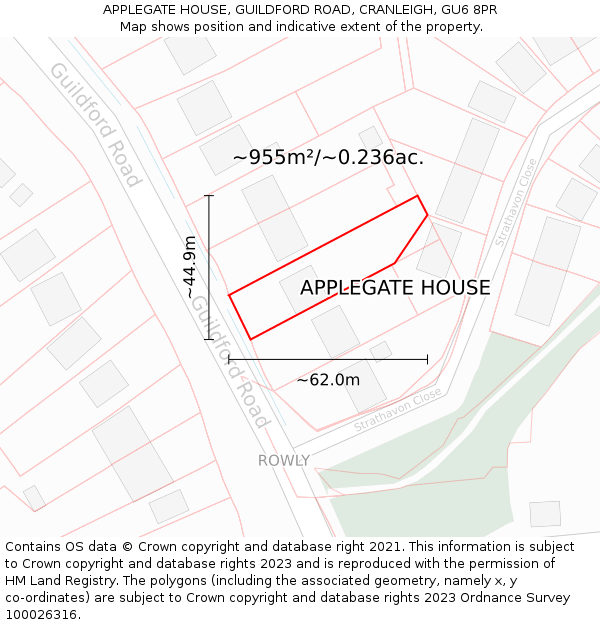 APPLEGATE HOUSE, GUILDFORD ROAD, CRANLEIGH, GU6 8PR: Plot and title map