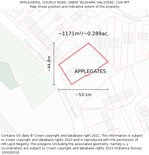 APPLEGATES, CHURCH ROAD, GREAT YELDHAM, HALSTEAD, CO9 4PT: Plot and title map